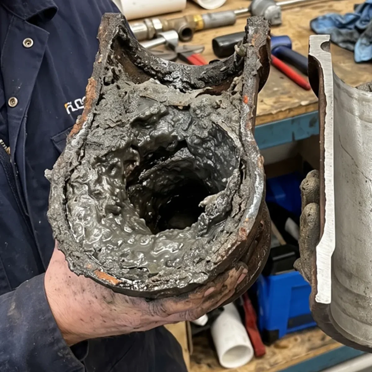 Before and after comparison of a drain pipe cleared by hydro jetting, Adelaide